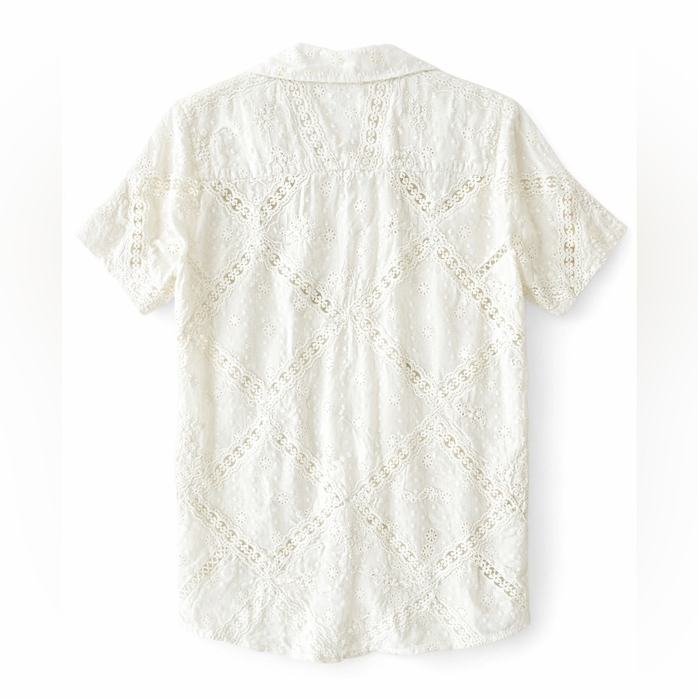 Anthropologie Hemant & Nandita White Eyelet Cotton Blouse XS Boho Romantic - Picture 3 of 5